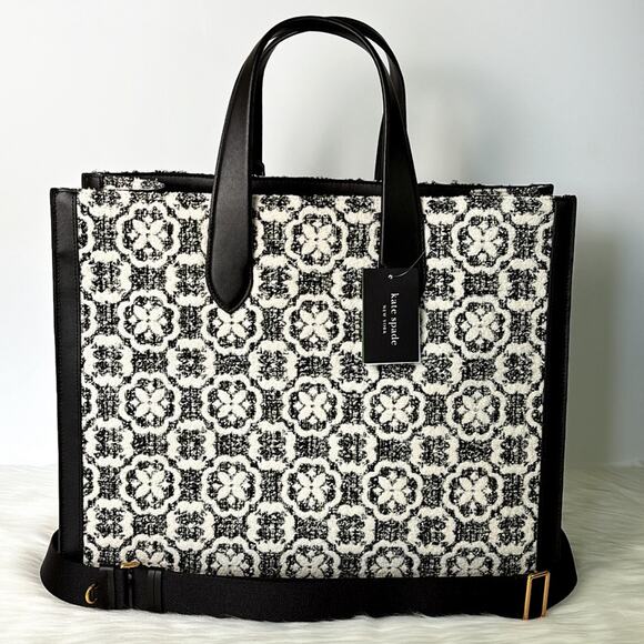 NWT Kate Spade Manhattan Spade Flower Monogram Tweed Large Tote Purse - Picture 9 of 12